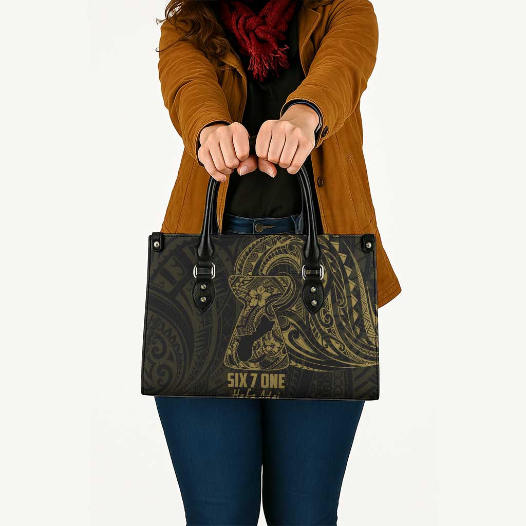 Gold Guam Latte Stone Tribal Tattoo Leather Bag Hafa Adai Six 7 One - Polynesian Pride