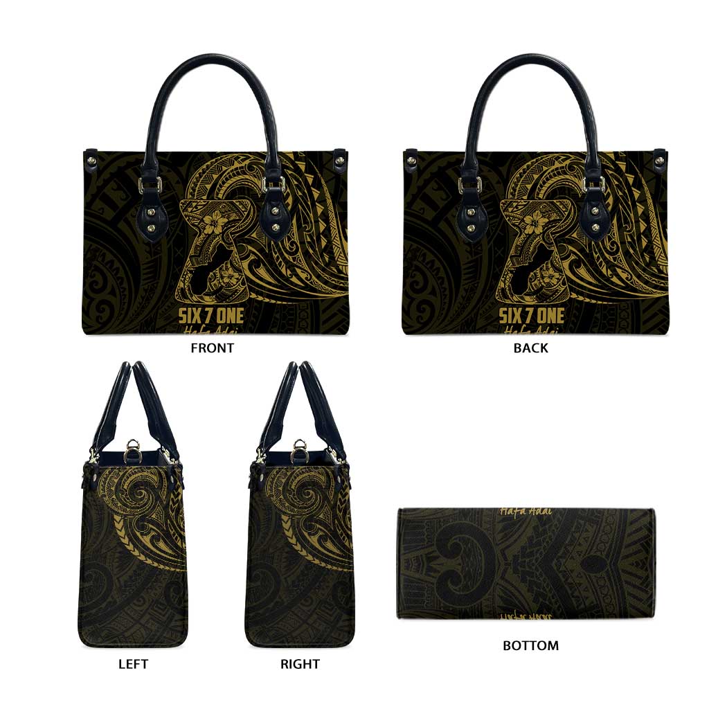 Gold Guam Latte Stone Tribal Tattoo Leather Bag Hafa Adai Six 7 One - Polynesian Pride