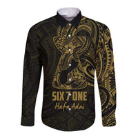 Gold Guam Latte Stone Tribal Tattoo Long Sleeve Button Shirt Hafa Adai Six 7 One