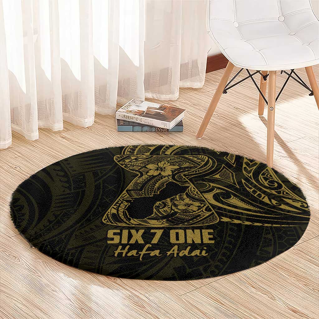Gold Guam Latte Stone Tribal Tattoo Round Carpet Hafa Adai Six 7 One