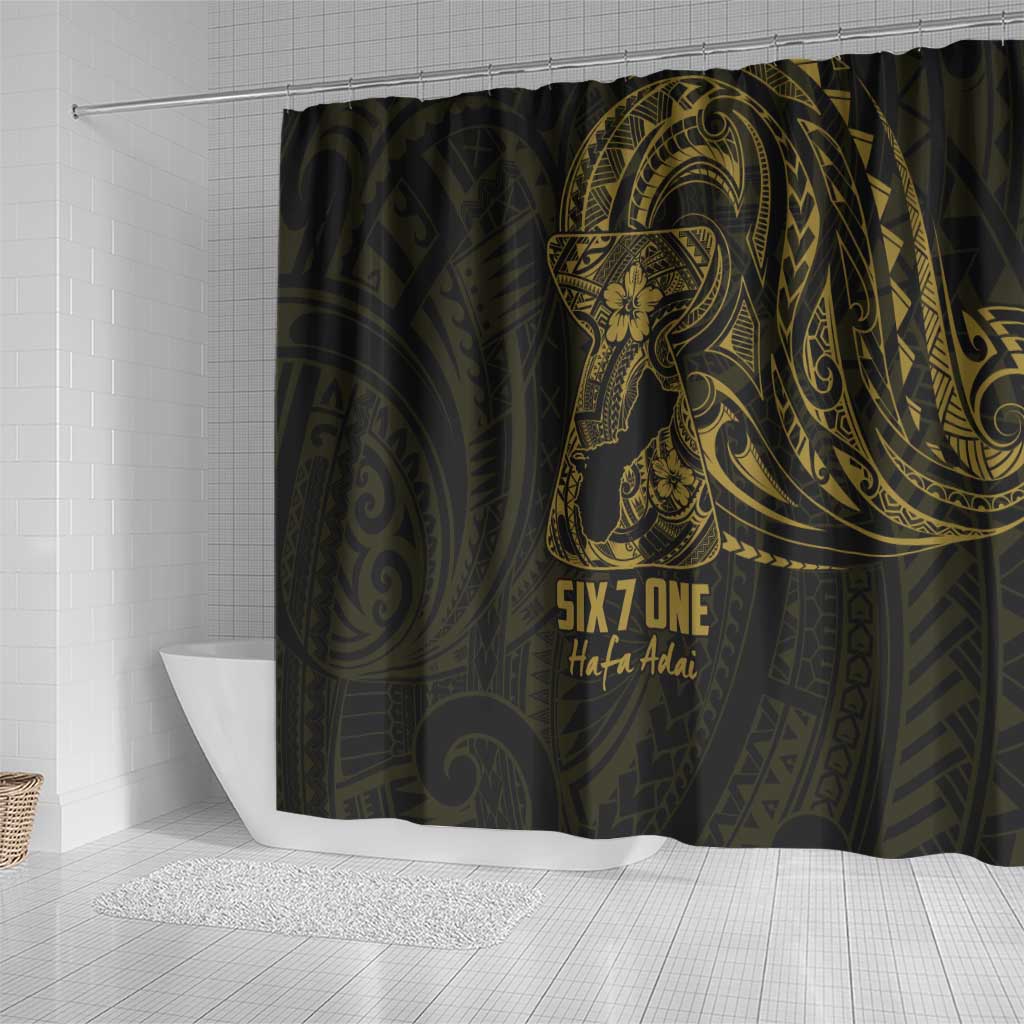 Gold Guam Latte Stone Tribal Tattoo Shower Curtain Hafa Adai Six 7 One