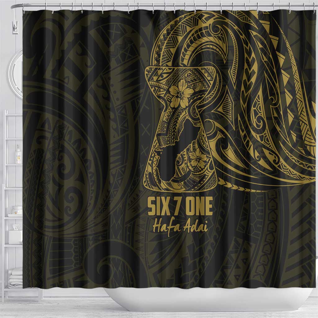 Gold Guam Latte Stone Tribal Tattoo Shower Curtain Hafa Adai Six 7 One