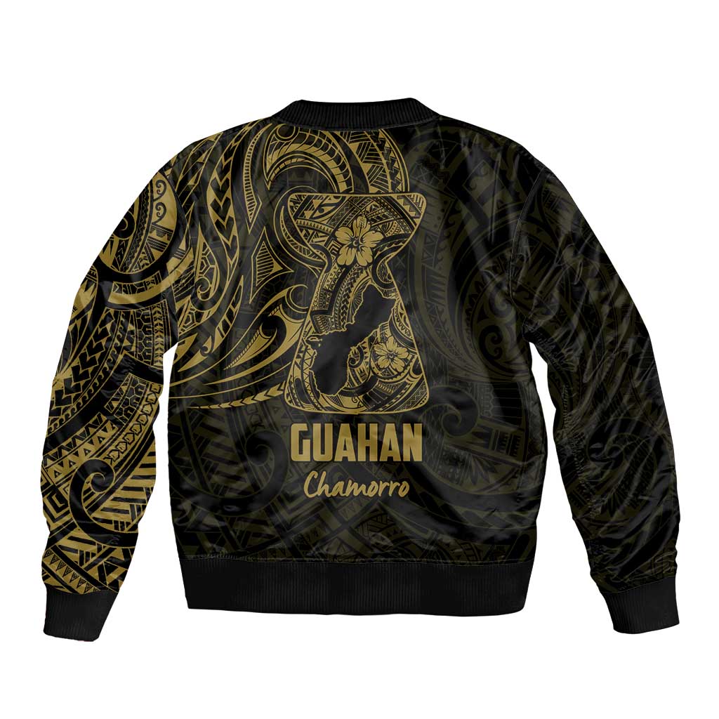Gold Guam Latte Stone Tribal Tattoo Sleeve Zip Bomber Jacket Hafa Adai Six 7 One