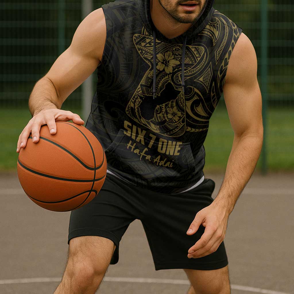 Gold Guam Latte Stone Tribal Tattoo Sleeveless Hoodie Hafa Adai Six 7 One - Polynesian Pride