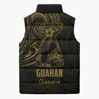 Gold Guam Latte Stone Tribal Tattoo Sleeveless Puffer Jacket Hafa Adai Six 7 One - Polynesian Pride