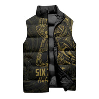Gold Guam Latte Stone Tribal Tattoo Sleeveless Puffer Jacket Hafa Adai Six 7 One - Polynesian Pride