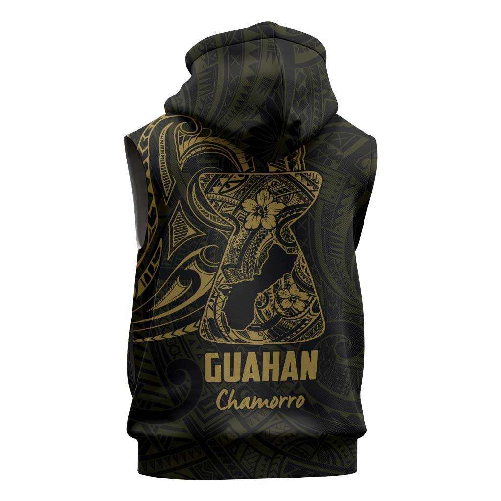 Gold Guam Latte Stone Tribal Tattoo Sleeveless Zip Hoodie Hafa Adai Six 7 One - Polynesian Pride