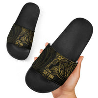 Gold Guam Latte Stone Tribal Tattoo Slide Sandals Hafa Adai Six 7 One - Polynesian Pride
