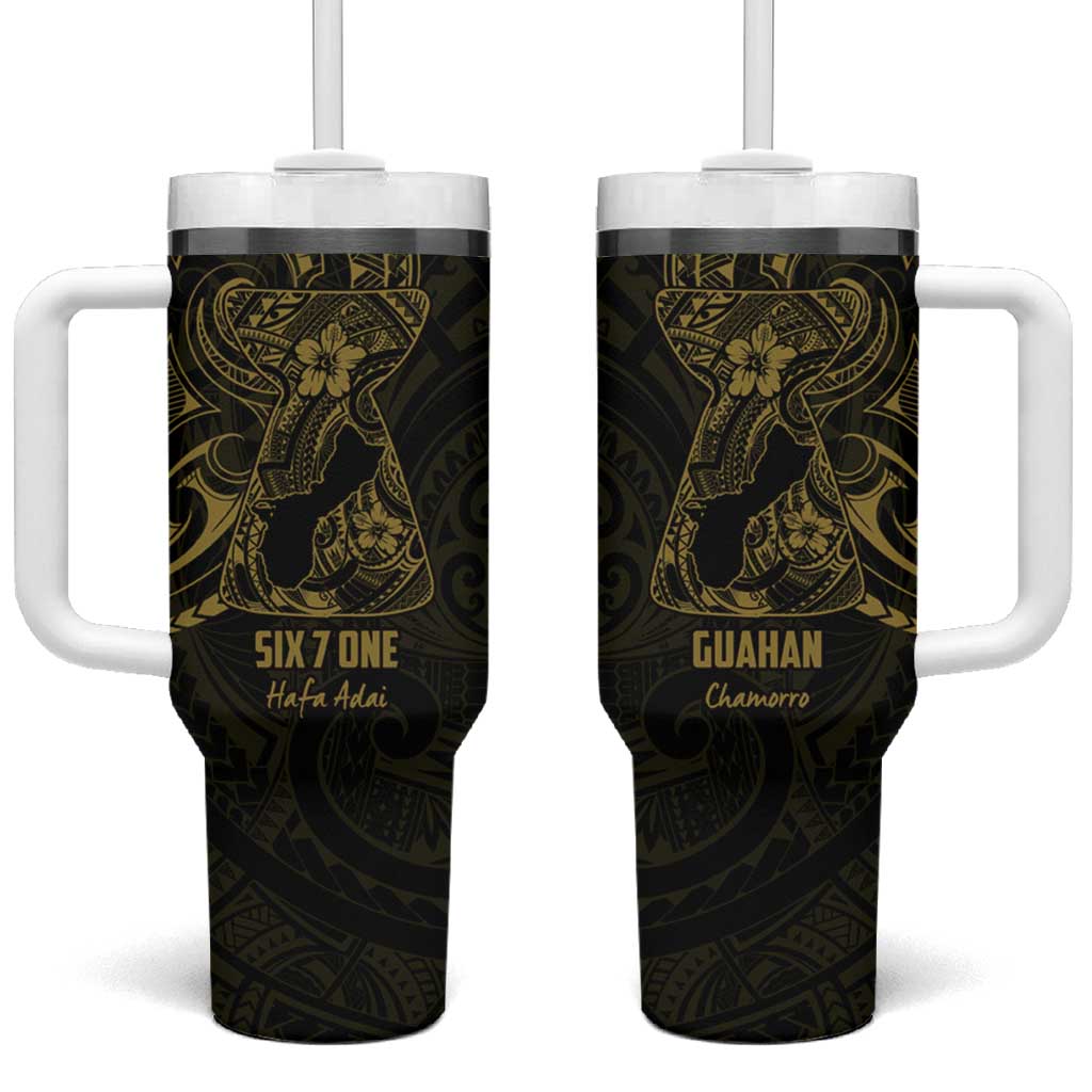 Gold Guam Latte Stone Tribal Tattoo Tumbler With Handle Hafa Adai Six 7 One