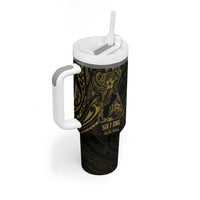 Gold Guam Latte Stone Tribal Tattoo Tumbler With Handle Hafa Adai Six 7 One