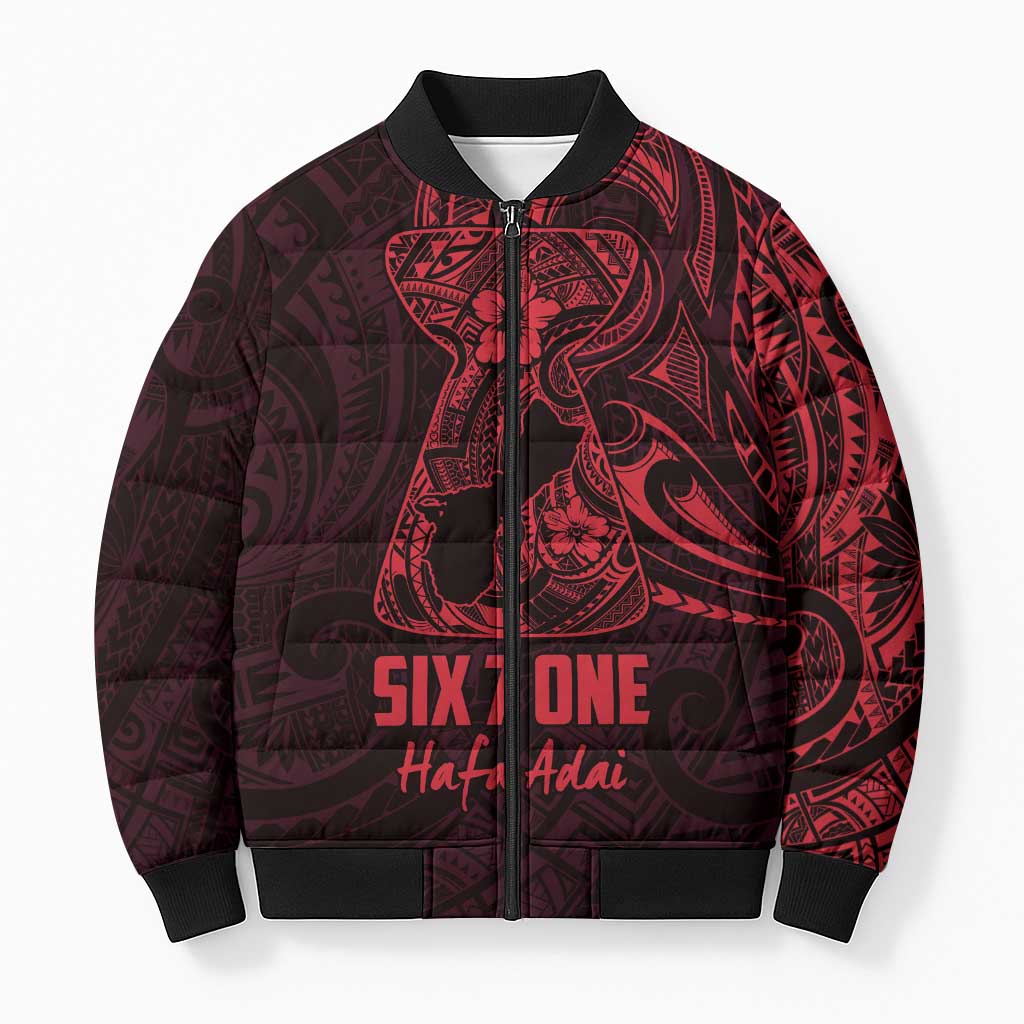 Oxblood Guam Latte Stone Tribal Tattoo Bomber Puffer Jacket Hafa Adai Six 7 One - Polynesian Pride