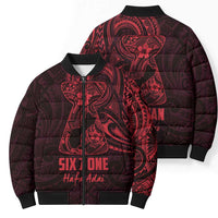Oxblood Guam Latte Stone Tribal Tattoo Bomber Puffer Jacket Hafa Adai Six 7 One - Polynesian Pride