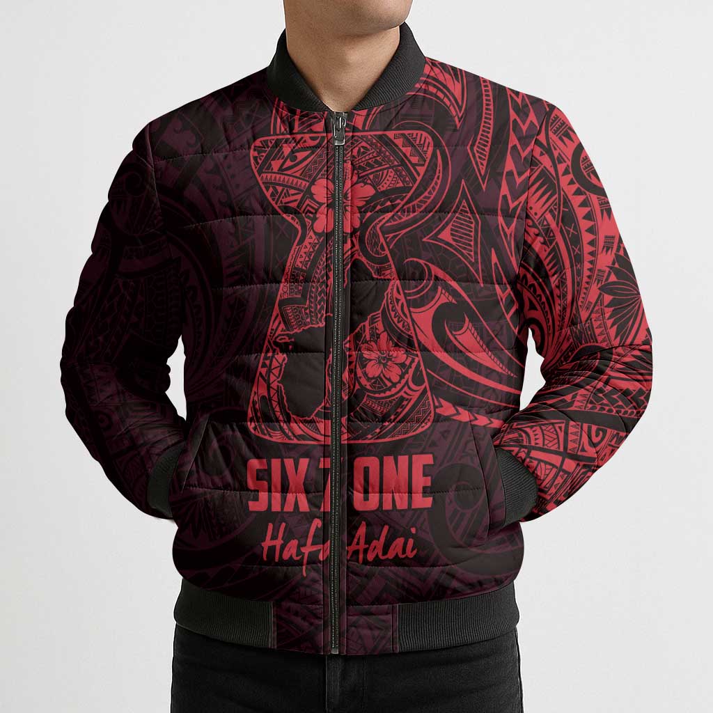 Oxblood Guam Latte Stone Tribal Tattoo Bomber Puffer Jacket Hafa Adai Six 7 One - Polynesian Pride