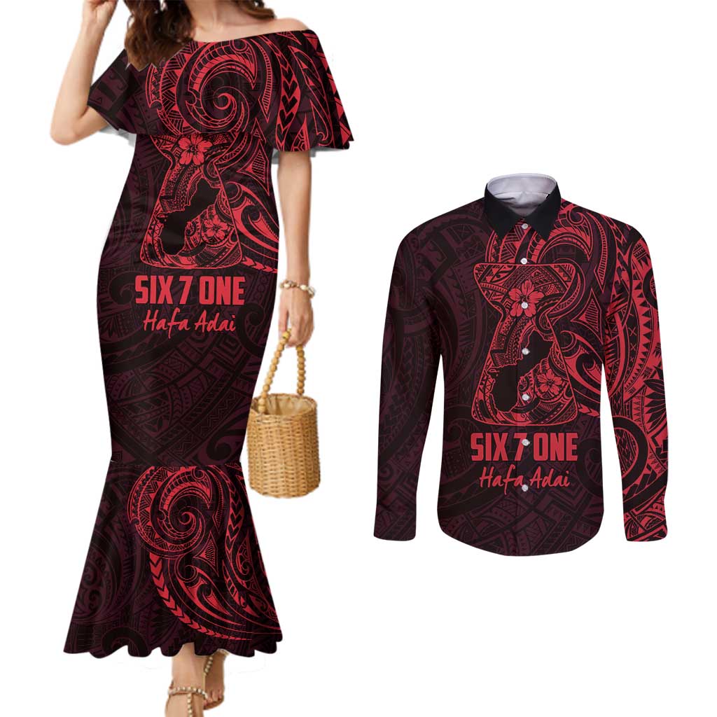 Oxblood Guam Latte Stone Tribal Tattoo Couples Matching Mermaid Dress and Long Sleeve Button Shirt Hafa Adai Six 7 One