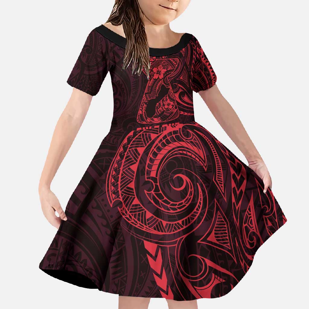 Oxblood Guam Latte Stone Tribal Tattoo Family Matching Long Sleeve Bodycon Dress and Hawaiian Shirt Hafa Adai Six 7 One LT9 Daughter's Dress Oxblood - Polynesian Pride