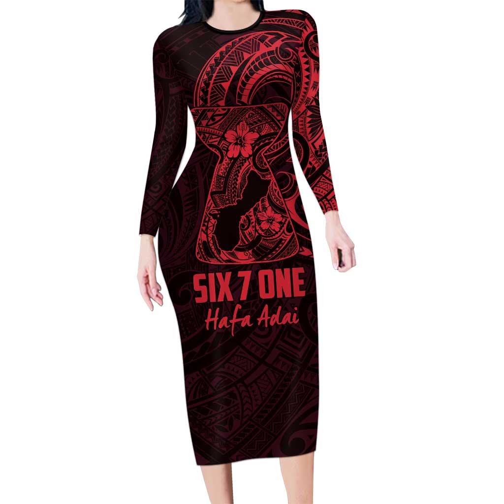 Oxblood Guam Latte Stone Tribal Tattoo Family Matching Long Sleeve Bodycon Dress and Hawaiian Shirt Hafa Adai Six 7 One LT9 Mom's Dress Oxblood - Polynesian Pride