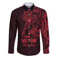 Oxblood Guam Latte Stone Tribal Tattoo Family Matching Mermaid Dress and Hawaiian Shirt Hafa Adai Six 7 One LT9 Dad's Shirt - Long Sleeve Oxblood - Polynesian Pride