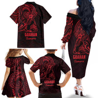 Oxblood Guam Latte Stone Tribal Tattoo Family Matching Off The Shoulder Long Sleeve Dress and Hawaiian Shirt Hafa Adai Six 7 One