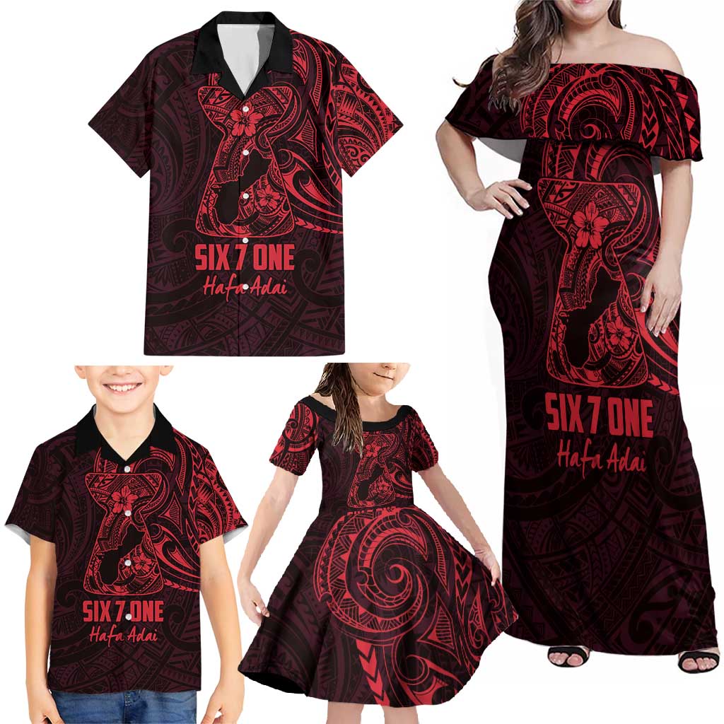 Oxblood Guam Latte Stone Tribal Tattoo Family Matching Off Shoulder Maxi Dress and Hawaiian Shirt Hafa Adai Six 7 One