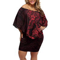 Oxblood Guam Latte Stone Tribal Tattoo Family Matching Off Shoulder Short Dress and Hawaiian Shirt Hafa Adai Six 7 One
