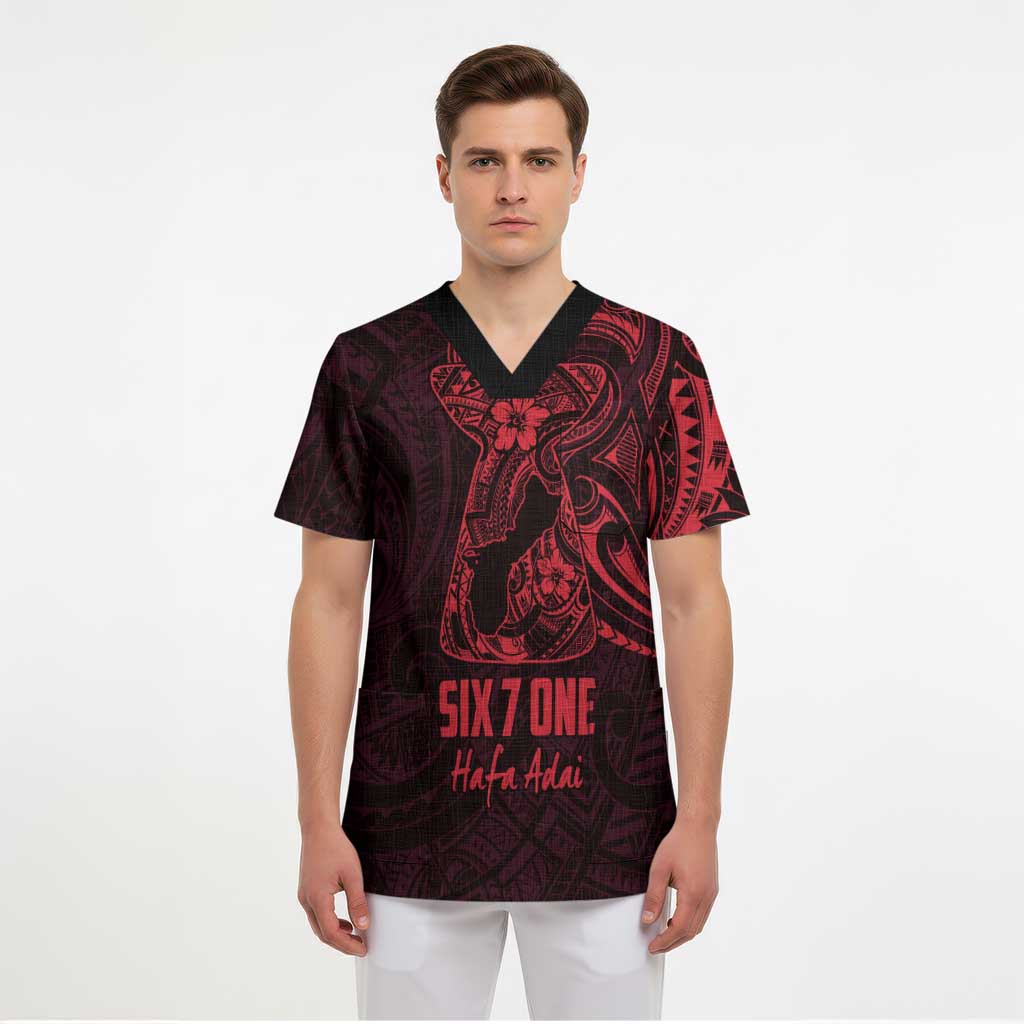 Oxblood Guam Latte Stone Tribal Tattoo Scrub Top Hafa Adai Six 7 One - Polynesian Pride