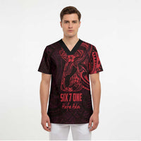 Oxblood Guam Latte Stone Tribal Tattoo Scrub Top Hafa Adai Six 7 One - Polynesian Pride