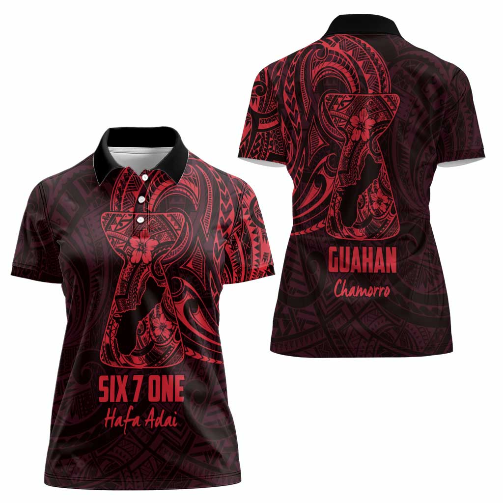 Oxblood Guam Latte Stone Tribal Tattoo Women Polo Shirt Hafa Adai Six 7 One