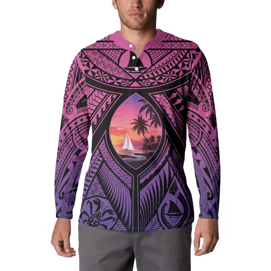 Guam Chamorro Artsy Button Sweatshirt Guahan Sunset Beach