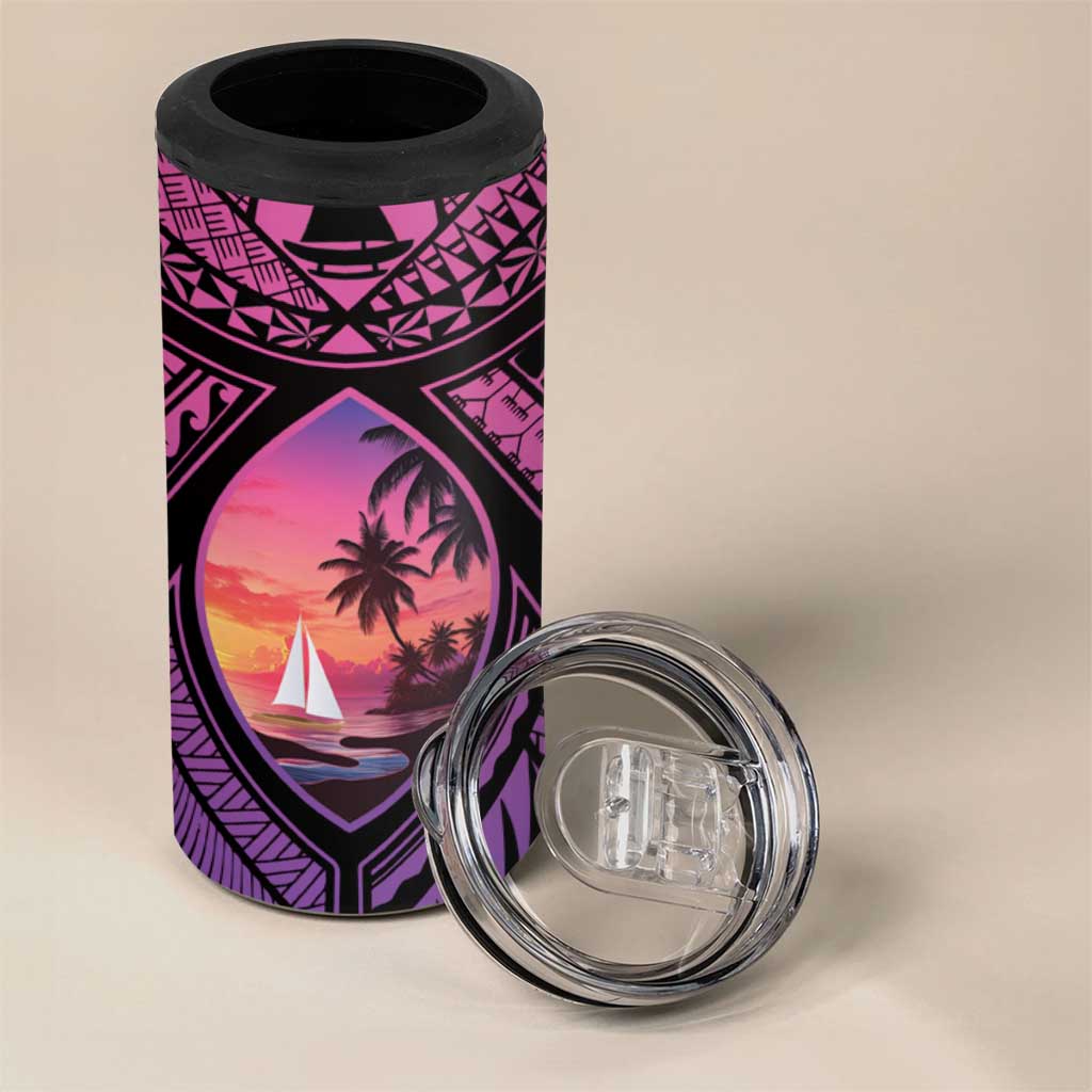Guam Chamorro Artsy 4 in 1 Can Cooler Tumbler Guahan Sunset Beach