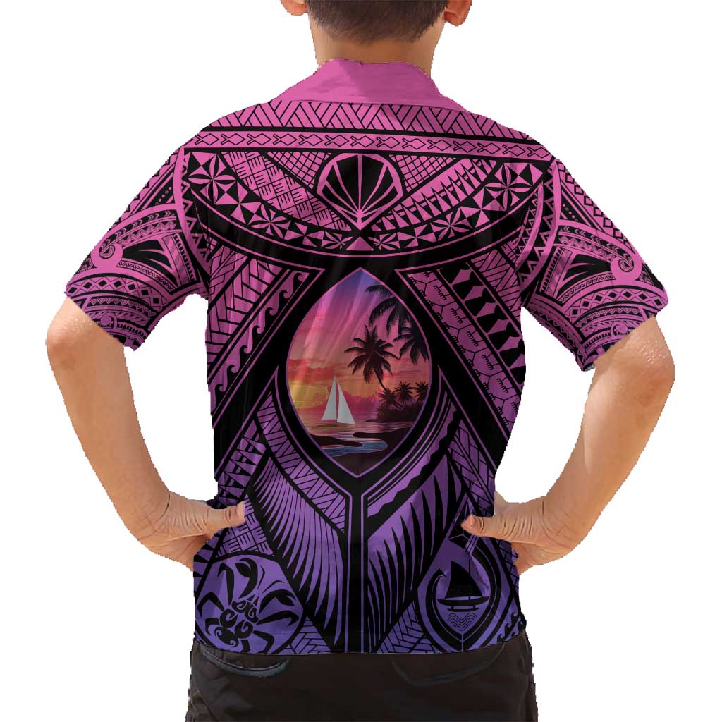 Guam Chamorro Artsy Family Matching Long Sleeve Bodycon Dress and Hawaiian Shirt Guahan Sunset Beach LT9 - Polynesian Pride