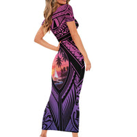 Guam Chamorro Artsy Family Matching Short Sleeve Bodycon Dress and Hawaiian Shirt Guahan Sunset Beach LT9 - Polynesian Pride