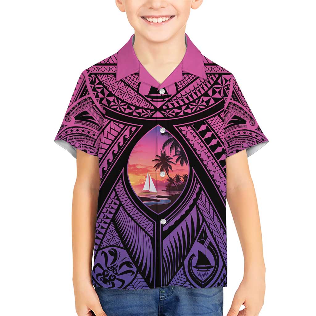 Guam Chamorro Artsy Family Matching Short Sleeve Bodycon Dress and Hawaiian Shirt Guahan Sunset Beach LT9 Son's Shirt Sunset - Polynesian Pride