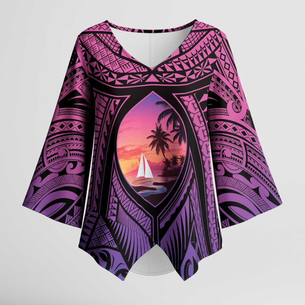 Guam Chamorro Artsy Kimono Sleeve Blouse Guahan Sunset Beach - Polynesian Pride