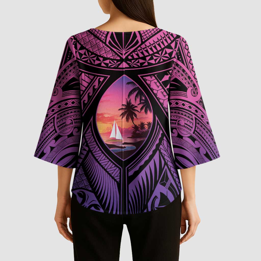 Guam Chamorro Artsy Kimono Sleeve Blouse Guahan Sunset Beach - Polynesian Pride