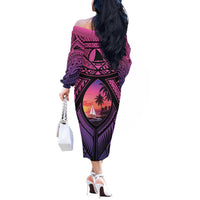 Guam Chamorro Artsy Off The Shoulder Long Sleeve Dress Guahan Sunset Beach