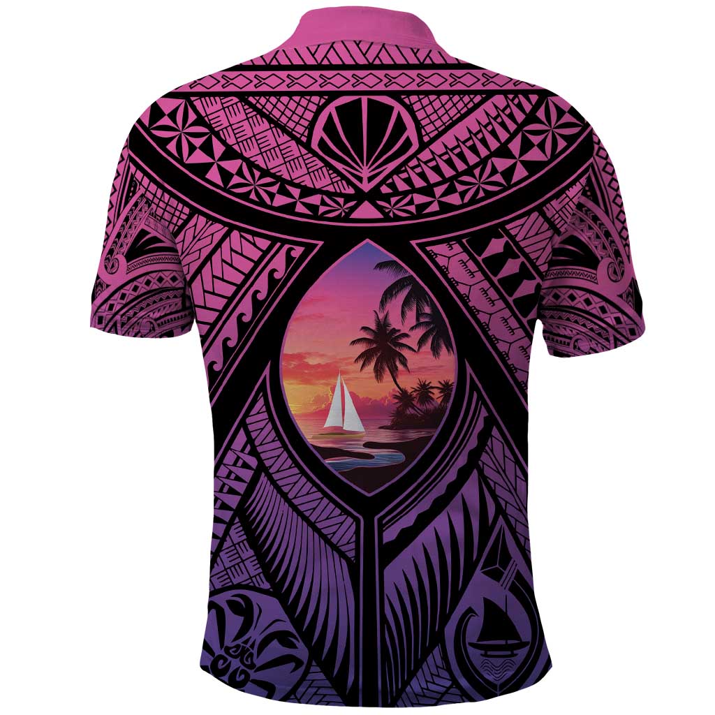 Guam Chamorro Artsy Polo Shirt Guahan Sunset Beach LT9 - Polynesian Pride
