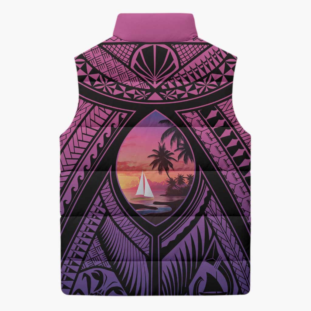 Guam Chamorro Artsy Sleeveless Puffer Jacket Guahan Sunset Beach - Polynesian Pride
