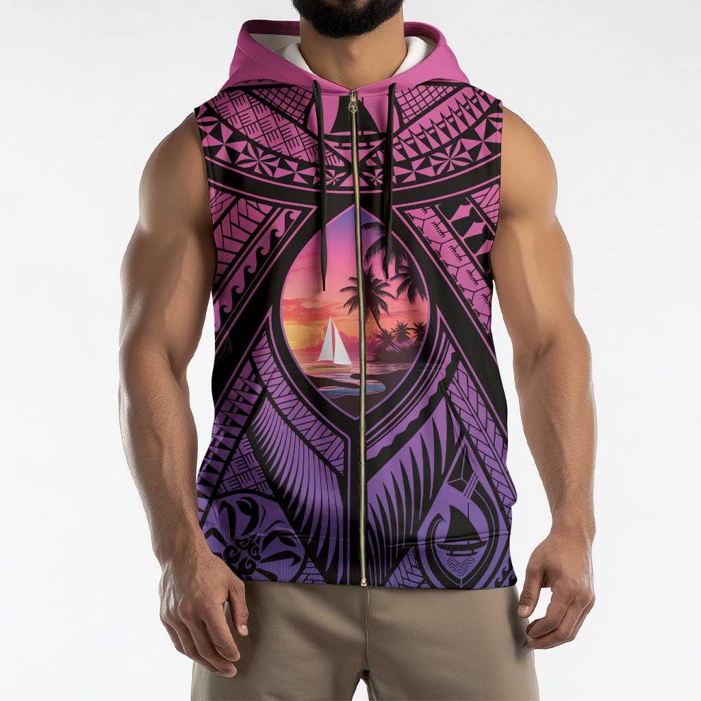 Guam Chamorro Artsy Sleeveless Zip Hoodie Guahan Sunset Beach - Polynesian Pride