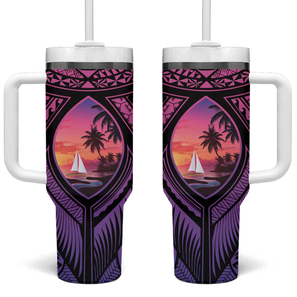 Guam Chamorro Artsy Tumbler With Handle Guahan Sunset Beach