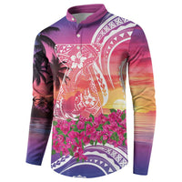 Guam Latte Stone with Map Button Sweatshirt Bougainvillea Beach Sunset