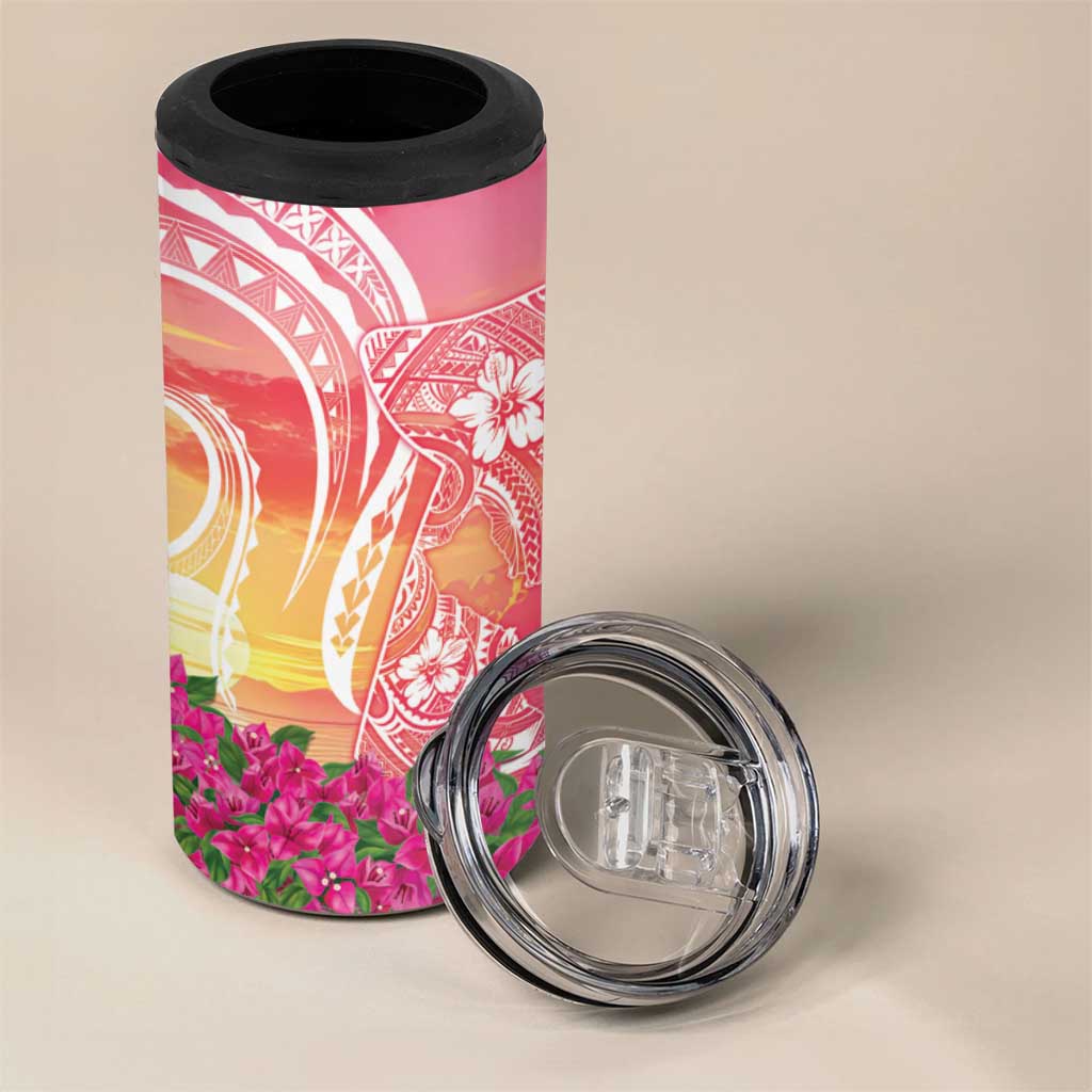 Guam Latte Stone with Map 4 in 1 Can Cooler Tumbler Bougainvillea Beach Sunset