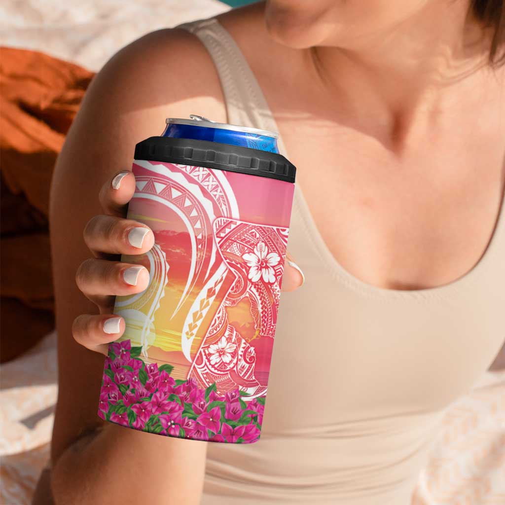 Guam Latte Stone with Map 4 in 1 Can Cooler Tumbler Bougainvillea Beach Sunset