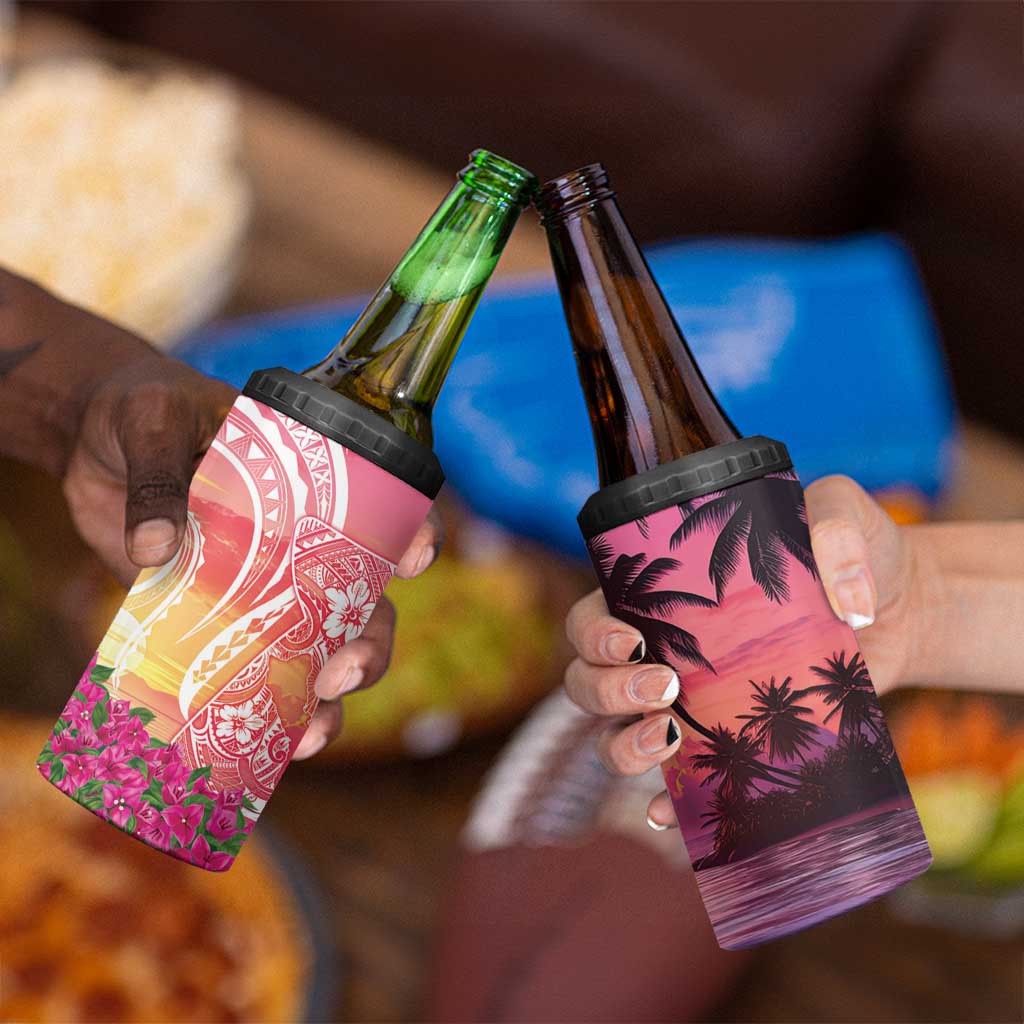 Guam Latte Stone with Map 4 in 1 Can Cooler Tumbler Bougainvillea Beach Sunset