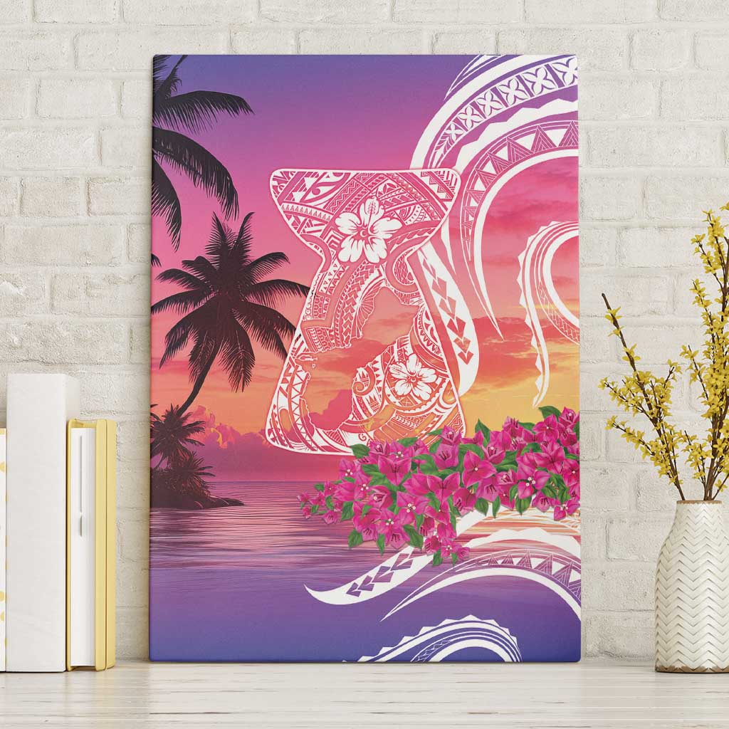 Guam Latte Stone with Map Canvas Wall Art Bougainvillea Beach Sunset