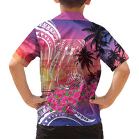 Guam Latte Stone with Map Family Matching Long Sleeve Bodycon Dress and Hawaiian Shirt Bougainvillea Beach Sunset LT9 - Polynesian Pride