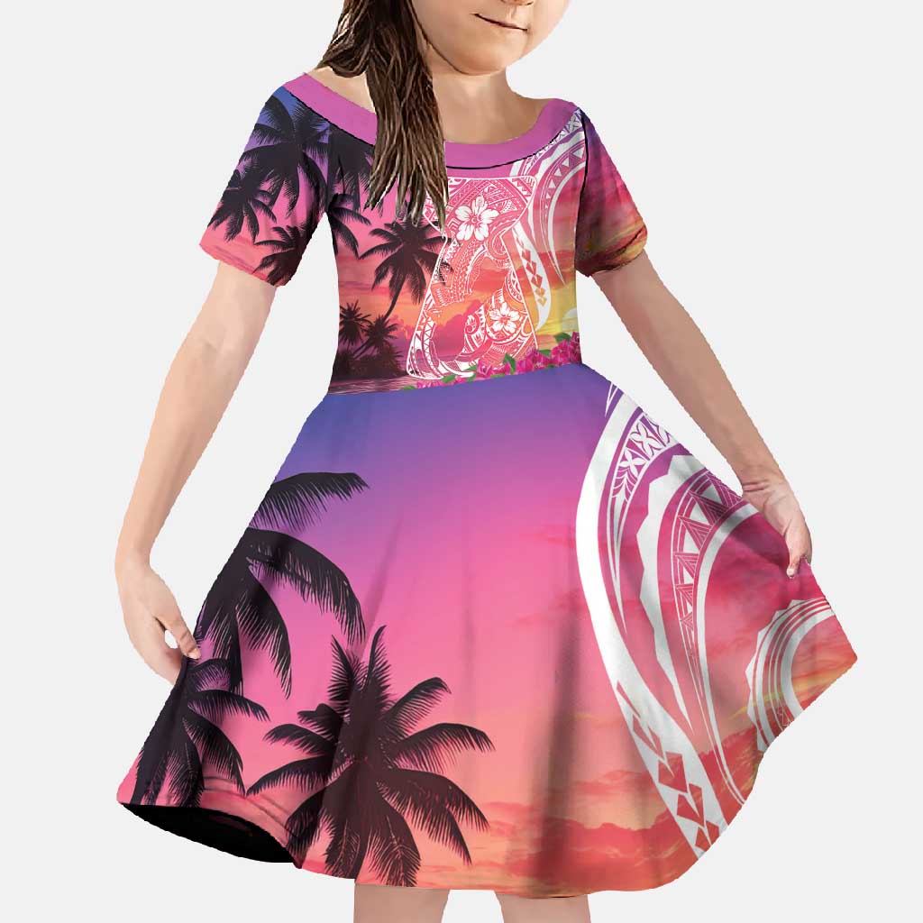 Guam Latte Stone with Map Family Matching Mermaid Dress and Hawaiian Shirt Bougainvillea Beach Sunset LT9 Daughter's Dress Sunset - Polynesian Pride