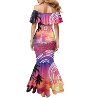 Guam Latte Stone with Map Family Matching Mermaid Dress and Hawaiian Shirt Bougainvillea Beach Sunset LT9 - Polynesian Pride