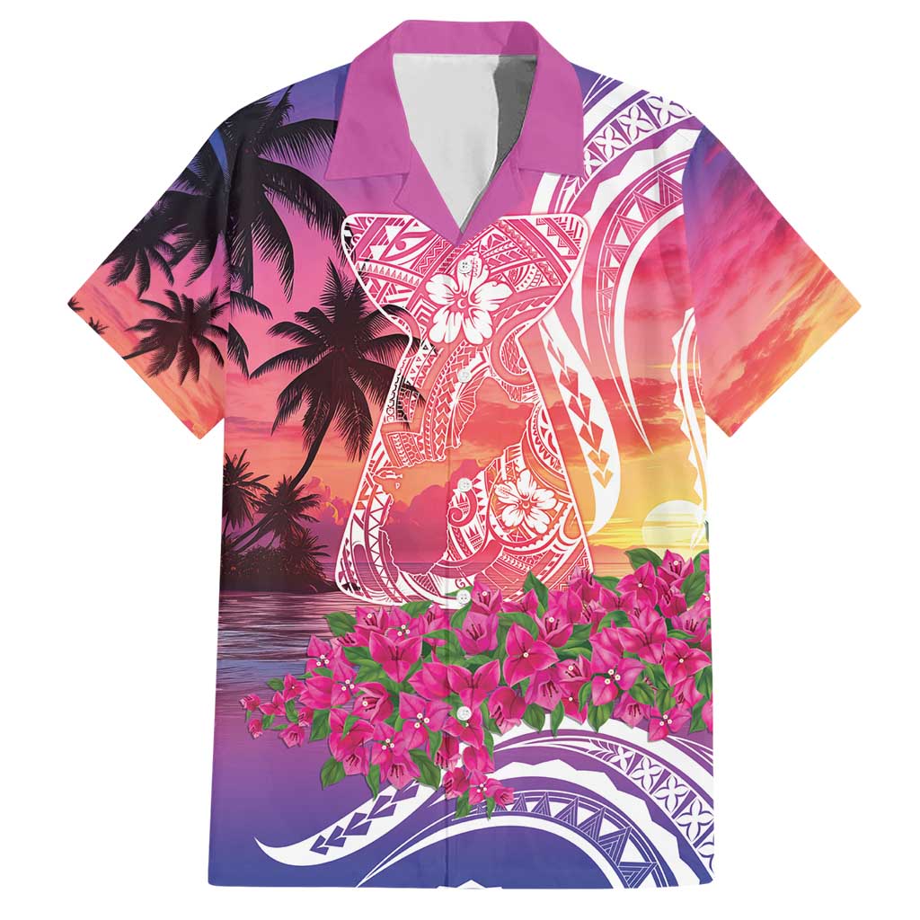 Guam Latte Stone with Map Family Matching Short Sleeve Bodycon Dress and Hawaiian Shirt Bougainvillea Beach Sunset LT9 Dad's Shirt - Short Sleeve Sunset - Polynesian Pride