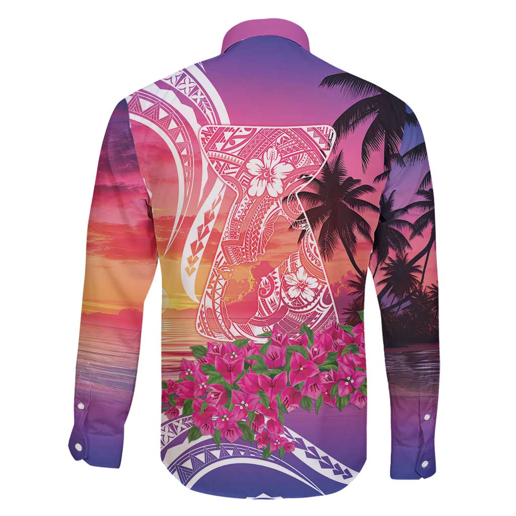 Guam Latte Stone with Map Family Matching Short Sleeve Bodycon Dress and Hawaiian Shirt Bougainvillea Beach Sunset LT9 - Polynesian Pride