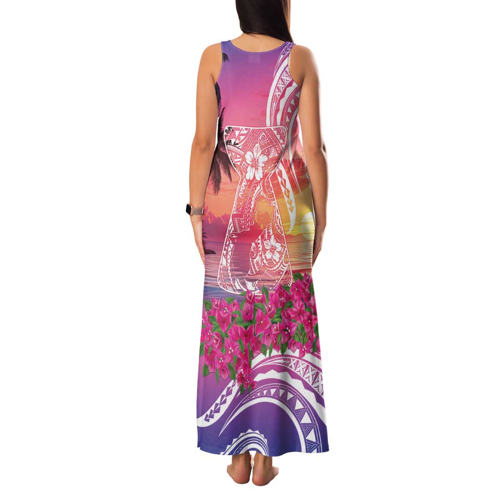 Guam Latte Stone with Map Family Matching Tank Maxi Dress and Hawaiian Shirt Bougainvillea Beach Sunset